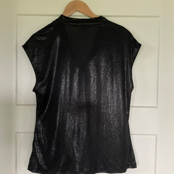 Calvin Klein Black Metallic Shimmer Cowl Drape Neck Stretch Top Blouse - Picture 5 of 9